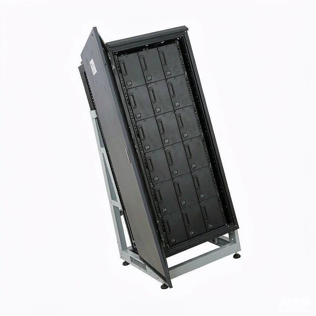 Rack-mounted battery modules with front handles and status indicators